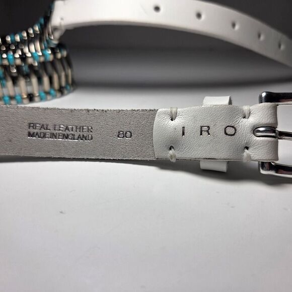 IRO White Leather Belt Silver Studs Turquoise Black Bead Accents Edgy Boho Sz 80 main image 8